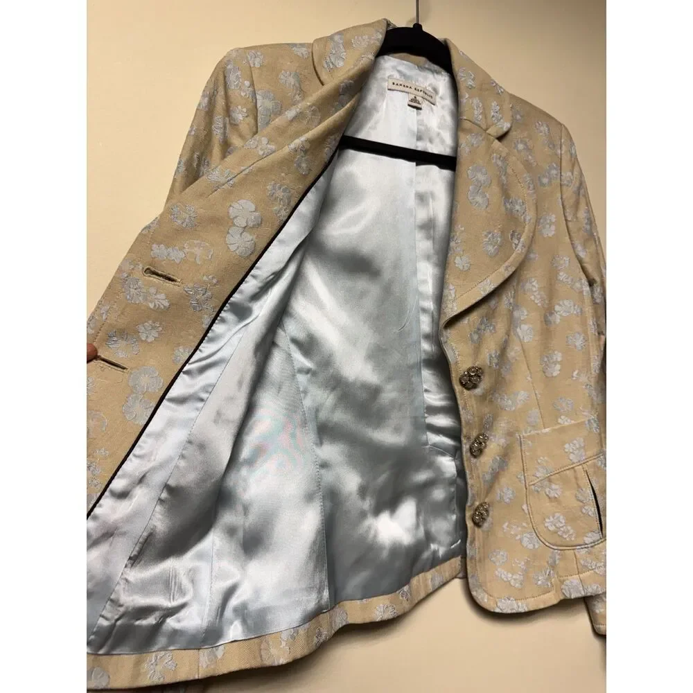 VTG - BANANA REPUBLIC Tan/Blue Floral Jacquard Blazer, Sz 6